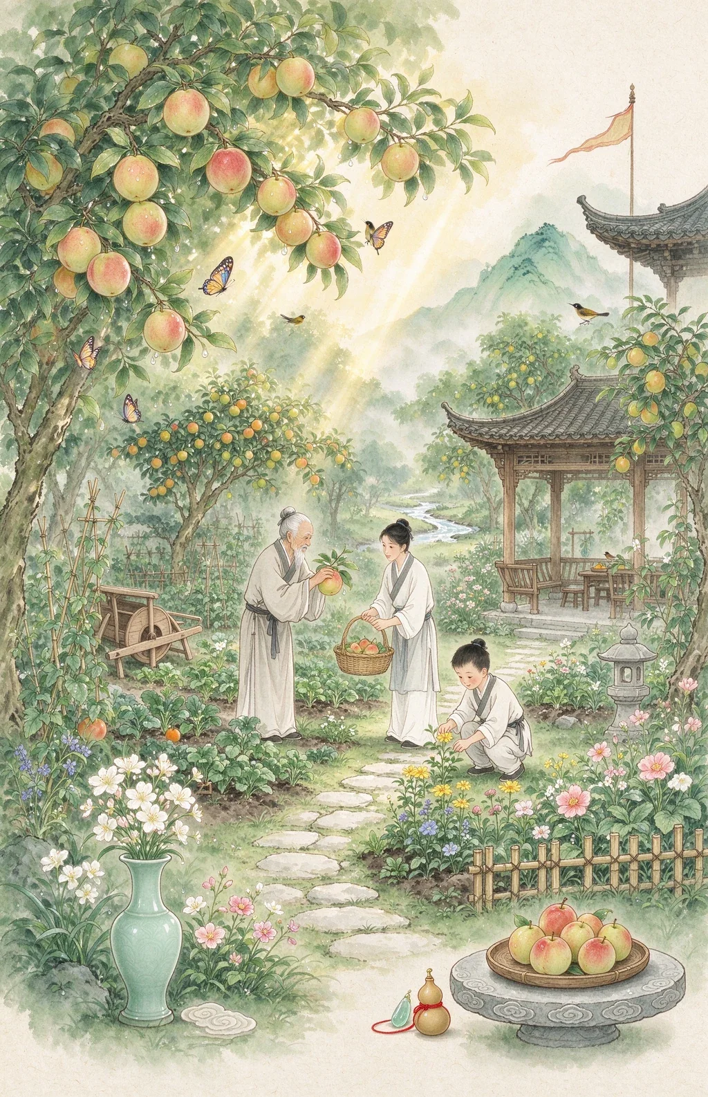 Chinese-inspired illustration for The Flourishing Garden (嘉園繁盛)