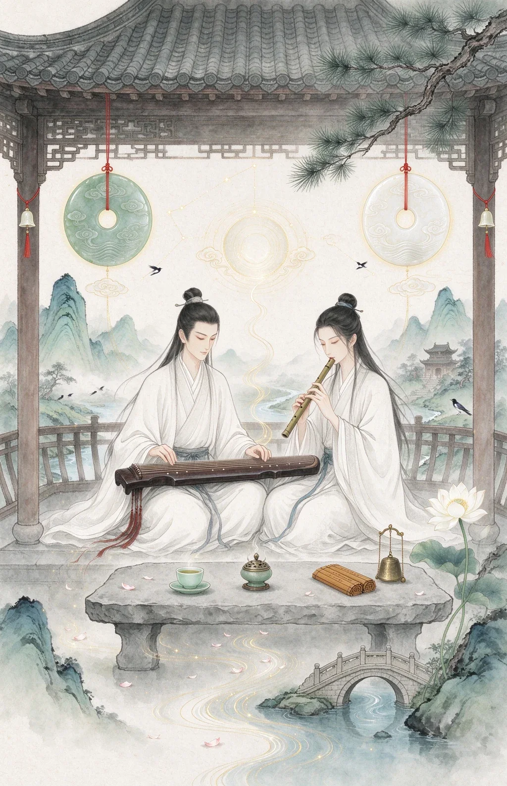 Chinese-inspired illustration for The Harmonious Pair (和合雙璧)