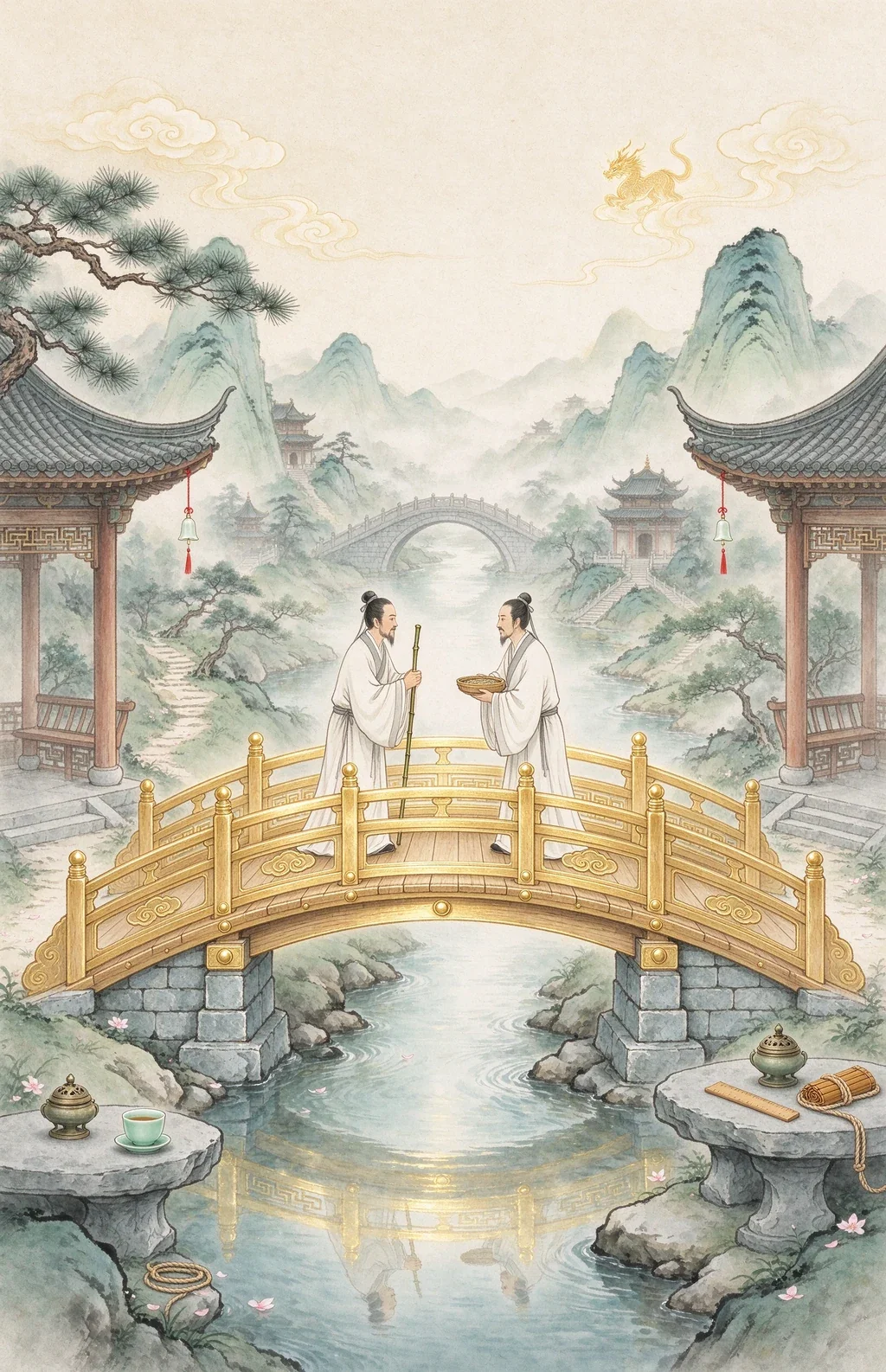 Chinese-inspired illustration for The Golden Bridge (金橋相逢)