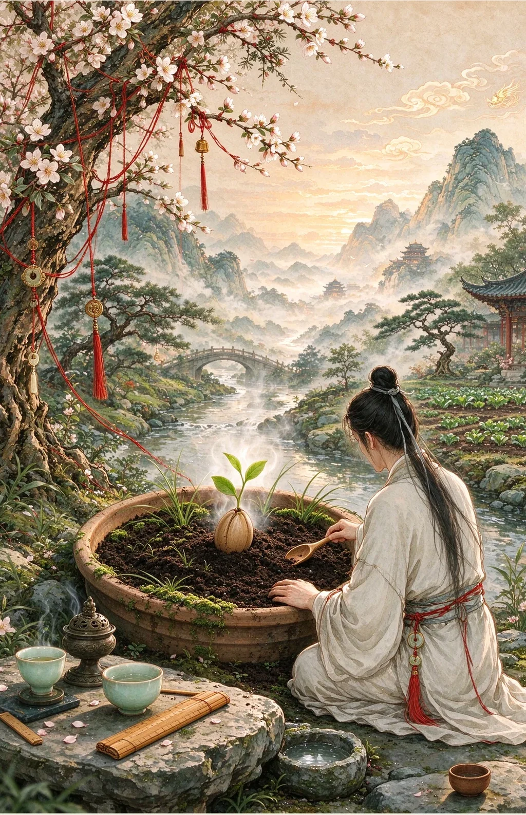 Chinese-inspired illustration for The Patient Seed (靜待種成)