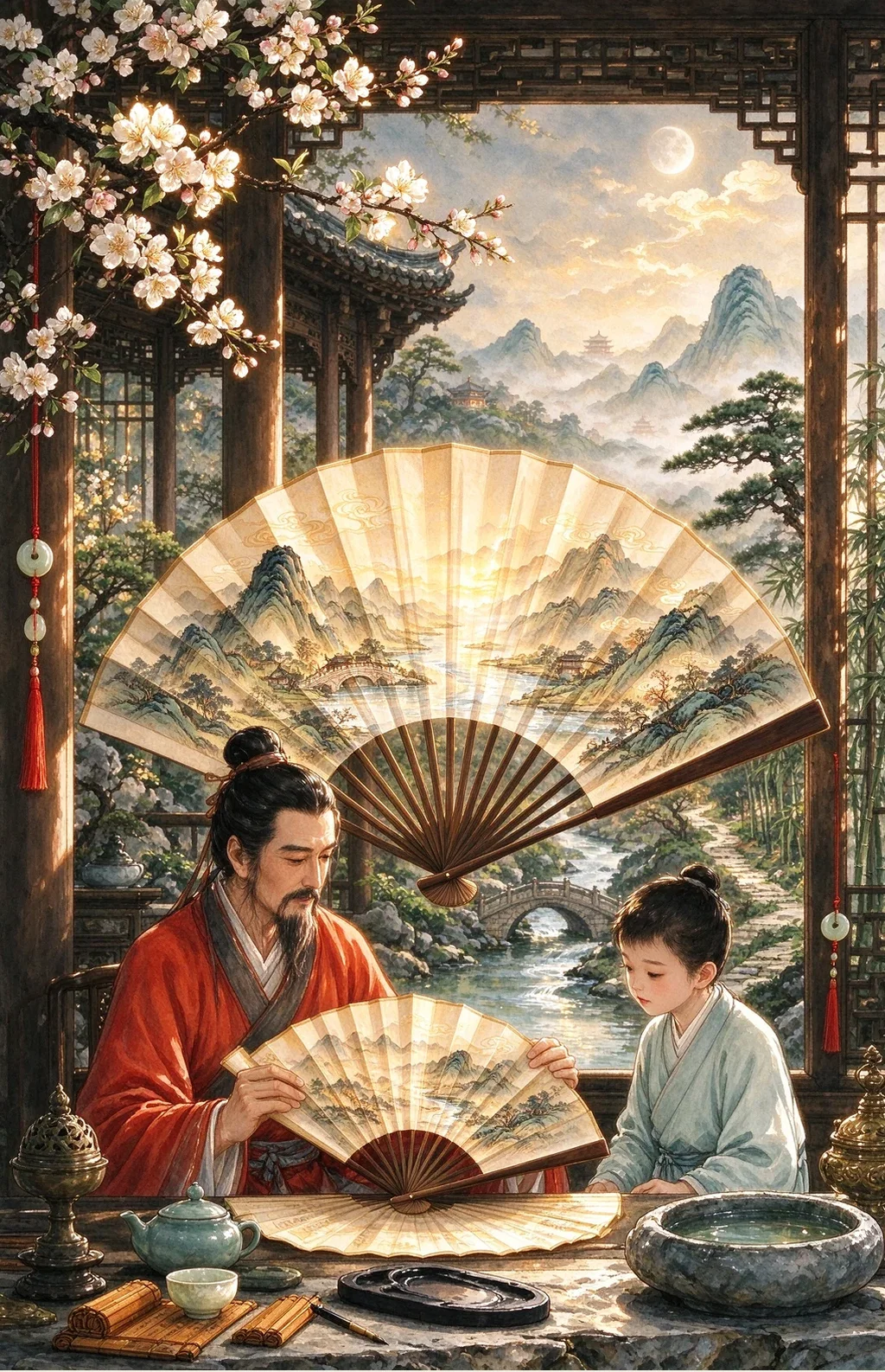 Chinese-inspired illustration for The Open Fan (展扇見意)