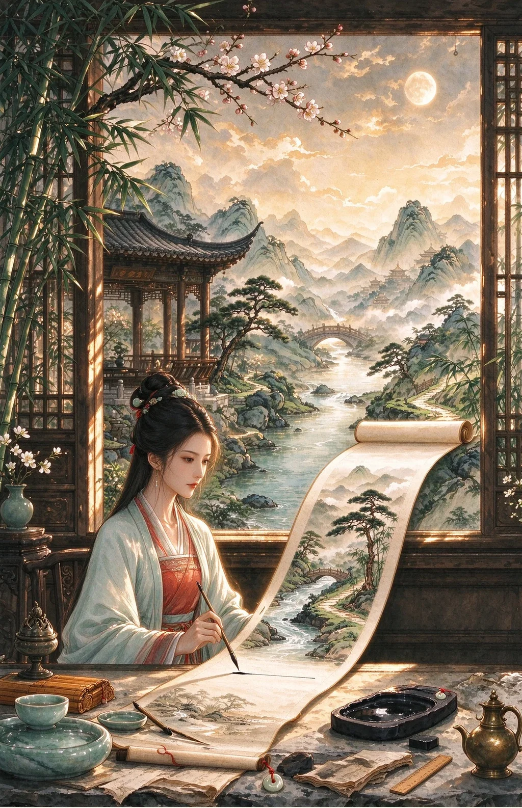 Chinese-inspired illustration for The Unfinished Scroll (未竟之卷)