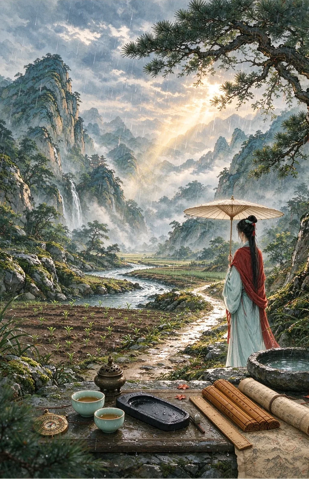 Chinese-inspired illustration for The Gentle Rain (甘霖潤物)