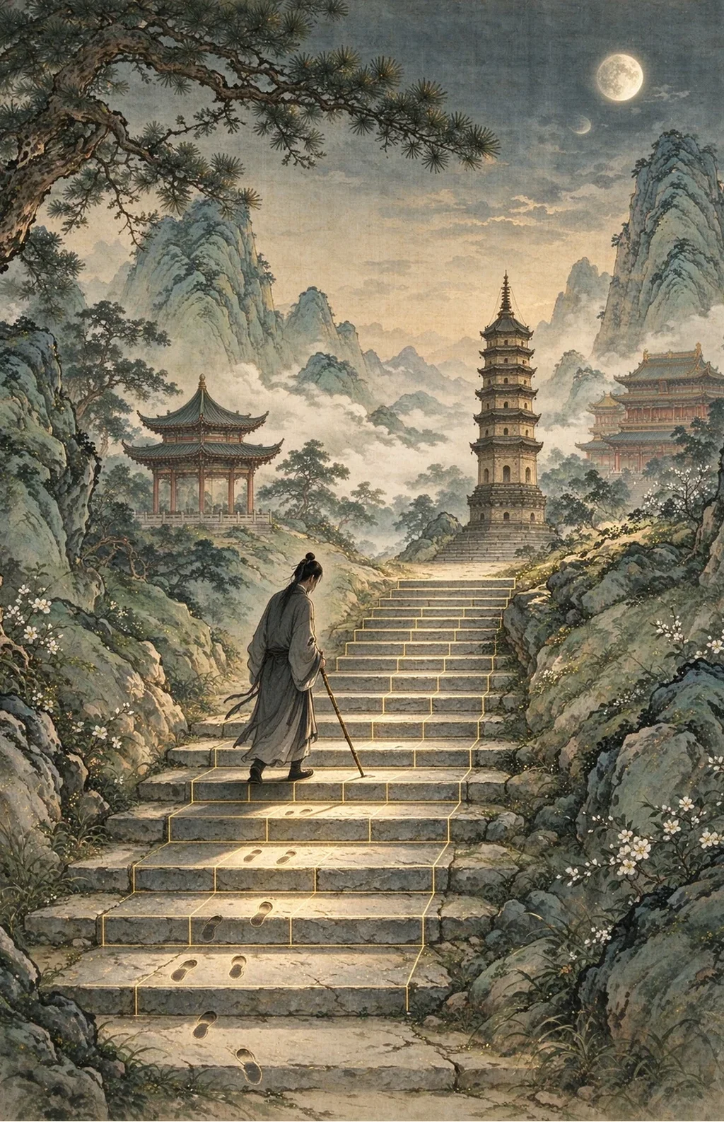 Chinese-inspired illustration for The Measured Step (量步而行)