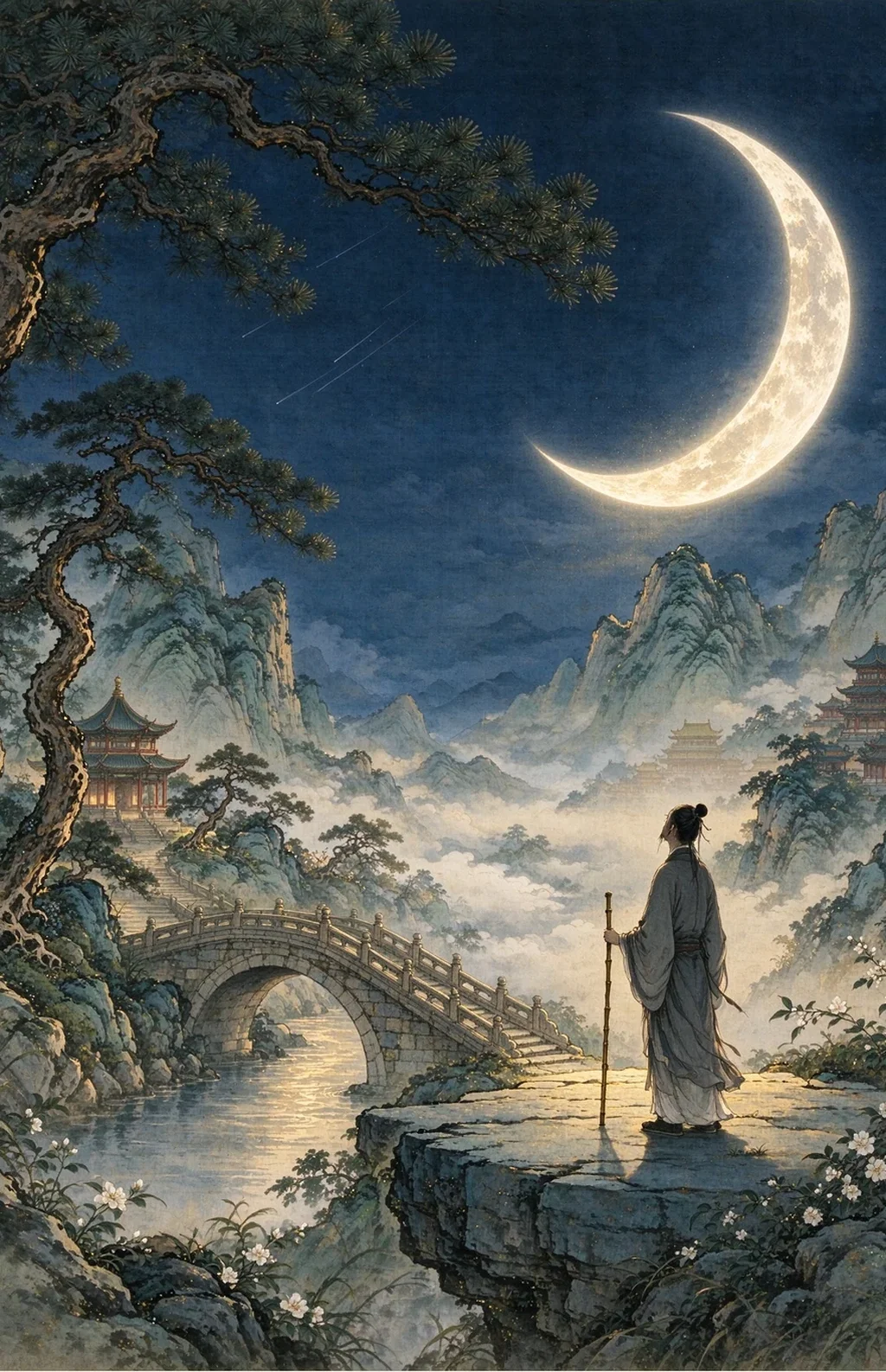 Chinese-inspired illustration for The Crescent Moon (月漸盈圓)
