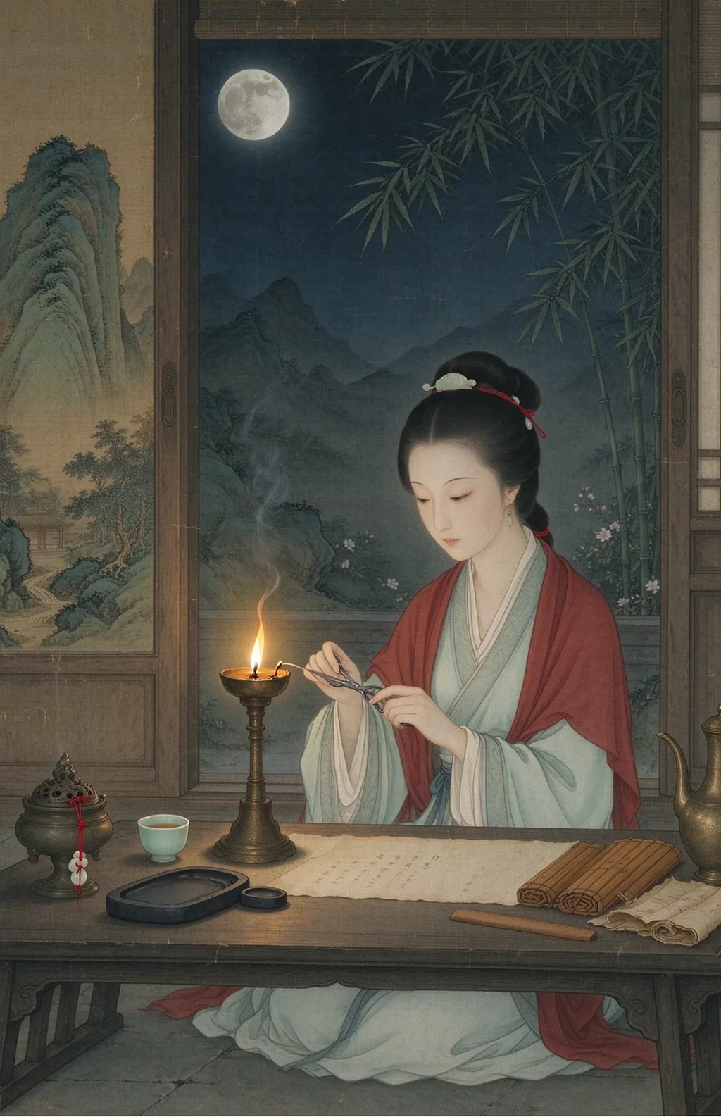 Chinese-inspired illustration for The Waning Flame (燈焰漸弱)